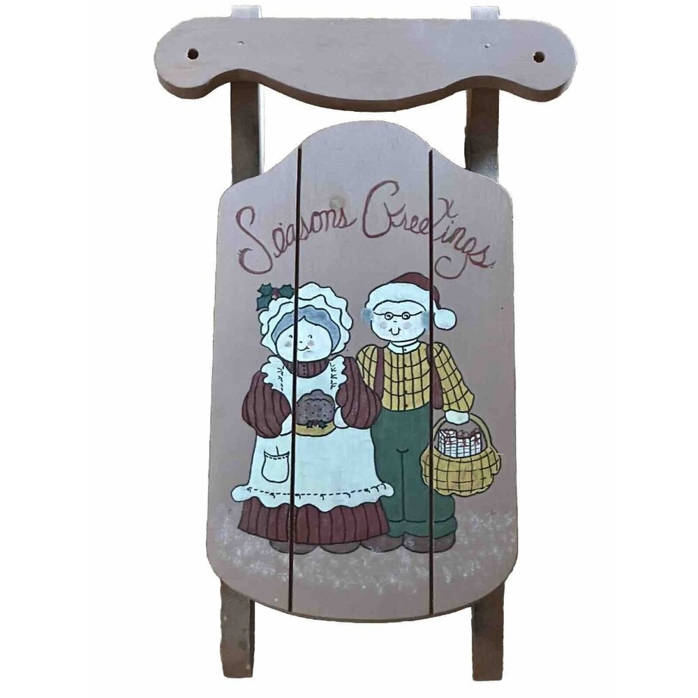 Mr Mrs Santa Claus Painted On Sled Wood Wall Holidays Table Seasonal Décor